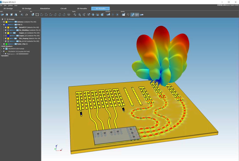 3D result of an antenna design simulation<br>